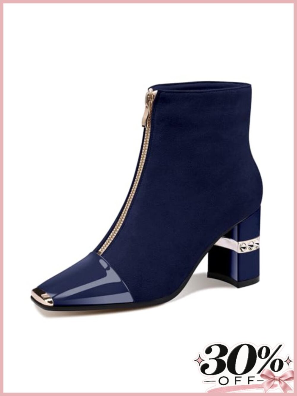 Women's Ankle Boots Chunky Block Heels Square Toe Suede Zip Booties